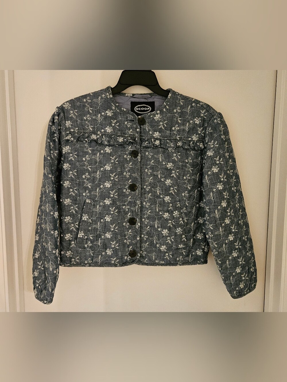 NWT Scoop Women's Cotton Eyelet Jacket with Puff Sleeves, XS